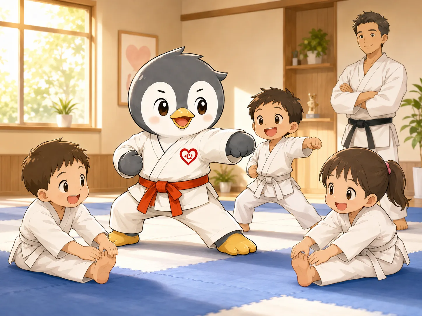 稽古のはじめに正座をして挨拶をする子どもたち