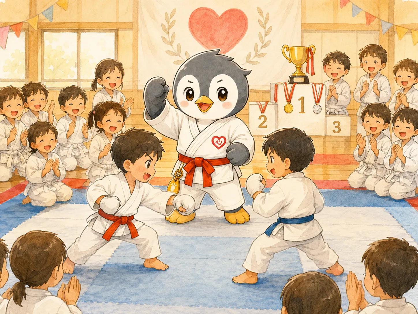 教室内大会で技を披露する子ども