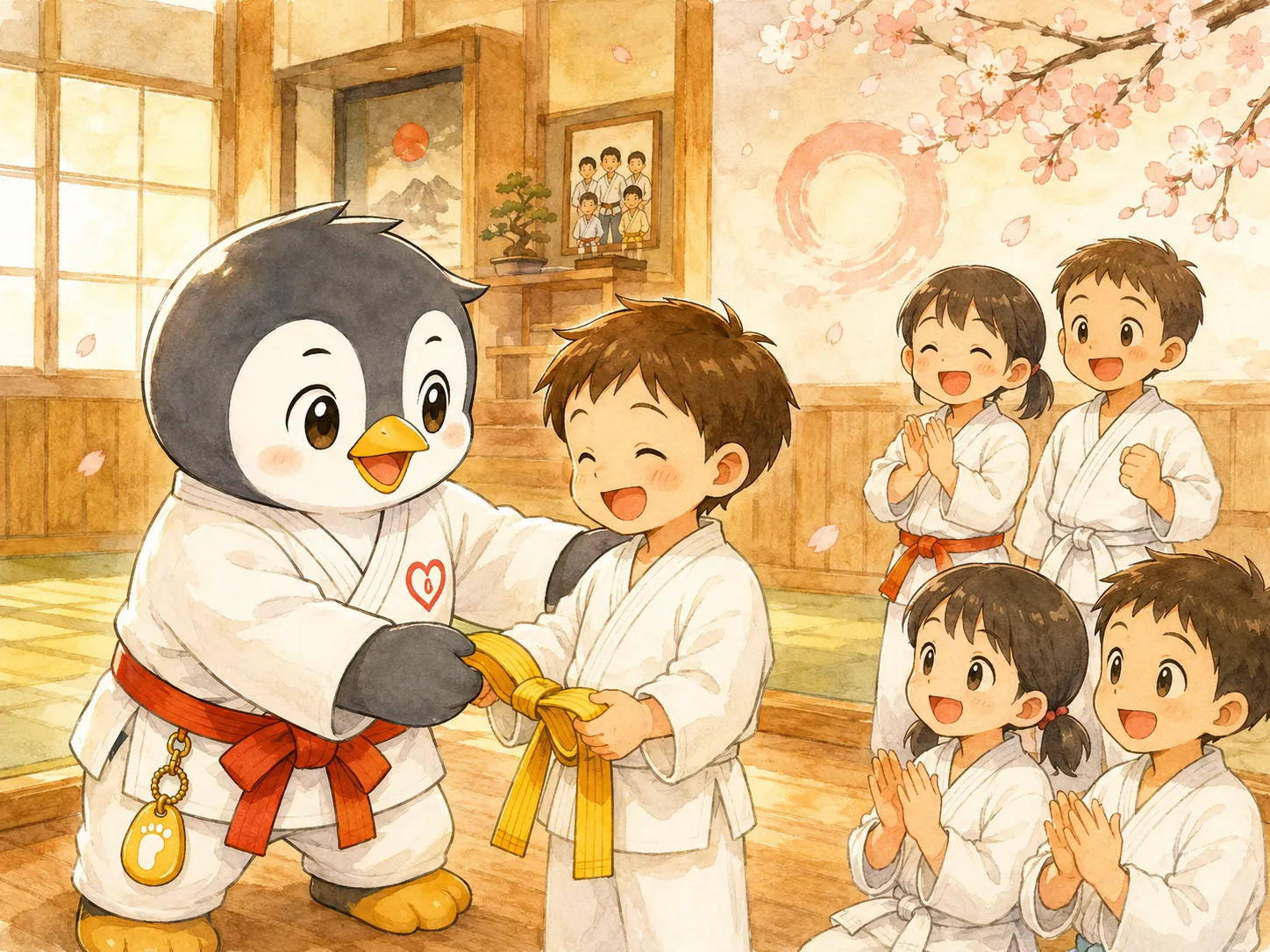 新しい帯を受け取る子ども
